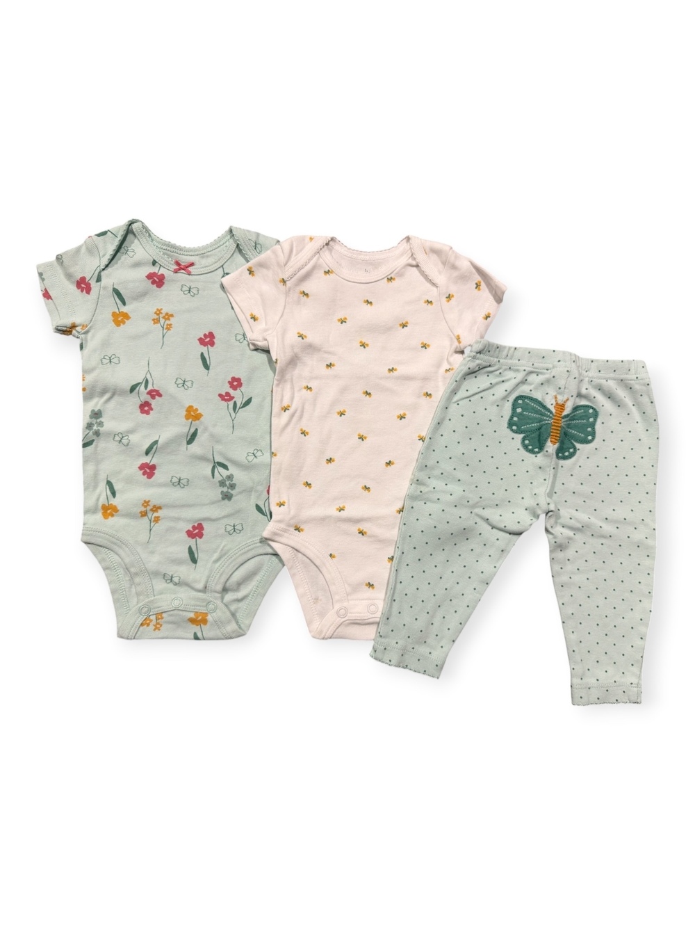 Carter's Baby Girls 3-Piece Bodysuit & Pants Set, Size 6M, Floral and Butterfly